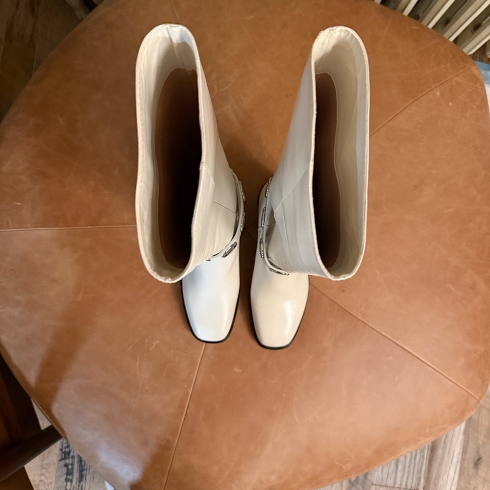 Larroude Cream Heeled Boots - Picture 12 of 16